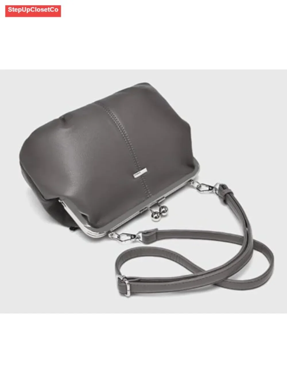 Slouchy PU Leather Kiss Lock Crossbody Bag Hobo Wallet Handbag